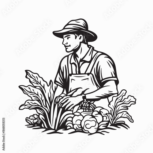 Farmer Working In The Garden Gardening And Farming Vector