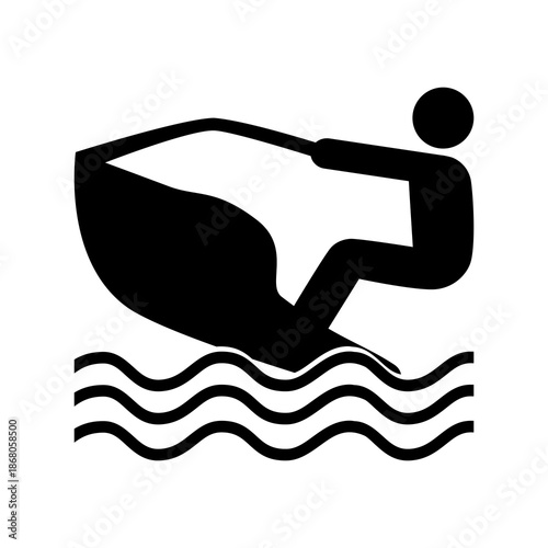Jet ski icon, Person riding personal watercraft across waves, Water sport activity. Flat vector illustration design