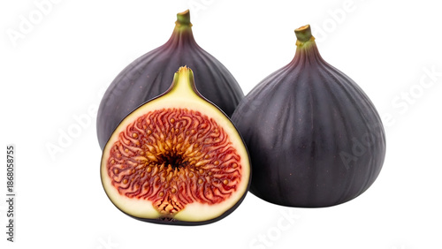 Three figs, one sliced open
