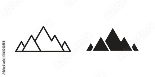 Mountain icons. Line Art Style Design Isolated On White