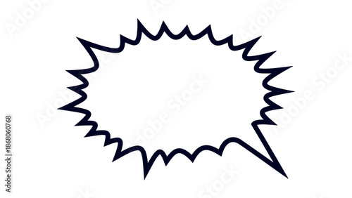 Black jagged speech bubble with pointed edges and a tail on white background.