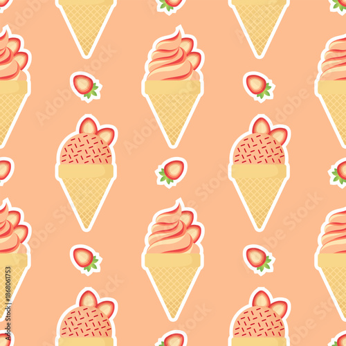 strawberry ice cream seamless pattern