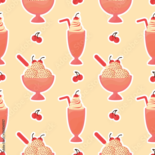 cherry ice cream seamless pattern