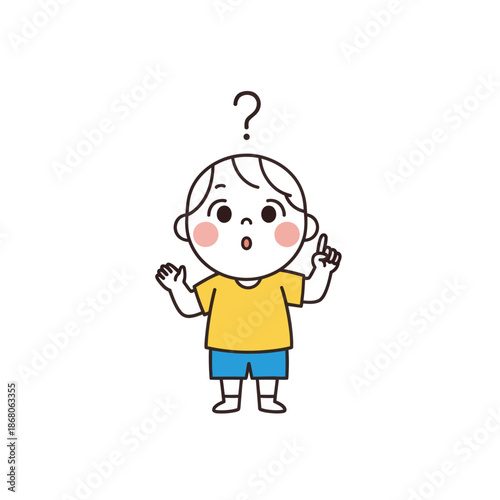 Curious Child with Question Mark, Pondering, Thinking, Confusion, Idea