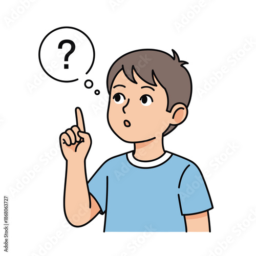 Boy with Question Mark in Speech Bubble, Thinking, Wondering, Child Idea