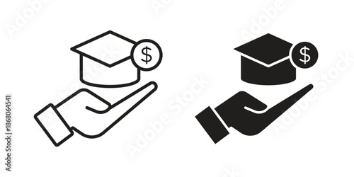 Scholarship fund icons. Line Art Style Design Isolated On White