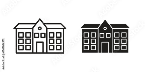 school icons. Line Art Style Design Isolated On White