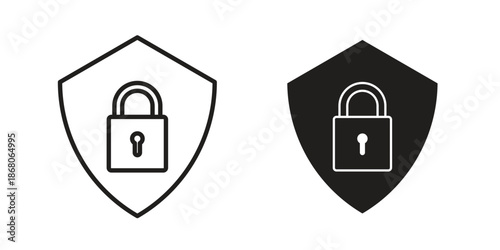 Shield lock icons. Line Art Style Design Isolated On White