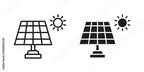 Solar panel icons. Line Art Style Design Isolated On White