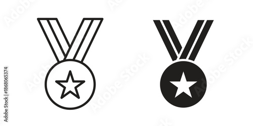 Sports medal icons. Line Art Style Design Isolated On White