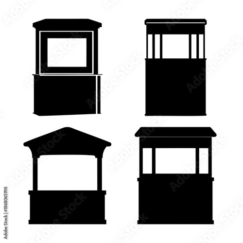 Set of four market stall and exhibition booth silhouette icons Vector