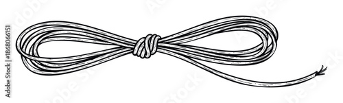 Vintage style illustration of a knotted rope forming a simple loop, suitable for DIY crafts, label accents, country themed marketing, and artisanal product branding.