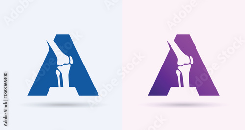   Letter A knee joint orthopedic monogram logo medical bone clinic physiotherapy health icon
