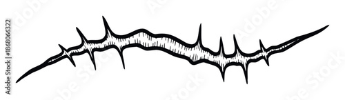 Stylized jagged black line depicting abstract barbed wire or symbolic thorns for use in impactful graphic design, spiritual projects, or edgy conceptual visuals