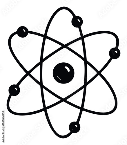 Fundamental atomic structure model representing scientific principles and elementary particles, suitable for educational materials, technology presentations, and physics related branding