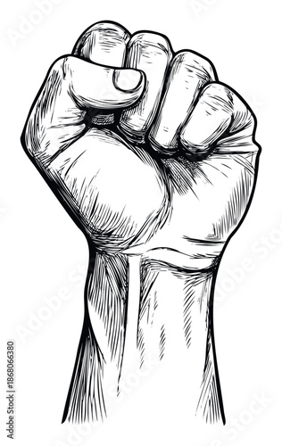 A powerful raised clenched fist conveys a strong message of solidarity and determination, perfect for themes of social justice, activism, and empowerment