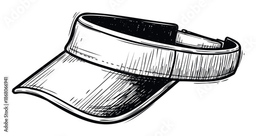 Stylish black and white sketch of a sport visor hat perfect for athletic apparel branding, summer fashion graphics, and active lifestyle promotions
