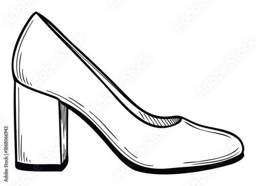 A stylish womens high heel pump with a sturdy block heel, perfect for illustrating sophisticated wardrobe accessories, elegant footwear collections, and upscale fashion advertisements.