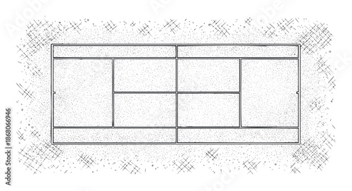 Overhead view of a tennis court with a textured, handdrawn look, ideal for athletic event promotion or sportsthemed publications and game graphics