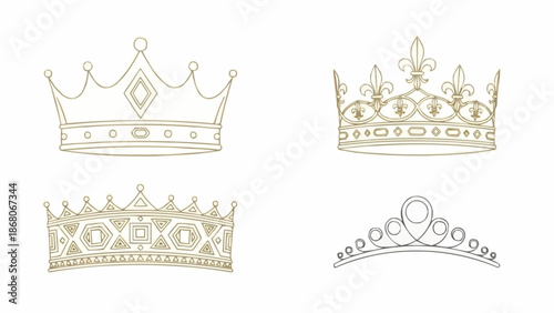 Collection of Elegant Royal Crowns and Tiaras Illustrated.