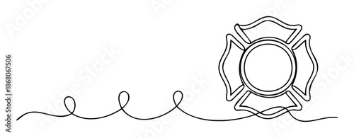 Continuous line drawing of a Maltese cross symbol representing firefighters and emergency services, ideal for professional branding, educational materials, or decorative graphic backgrounds.