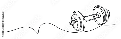 Continuous single line drawing of a stylized fitness dumbbell perfect for health and wellness promotions, gym branding, or exercise motivation materials.