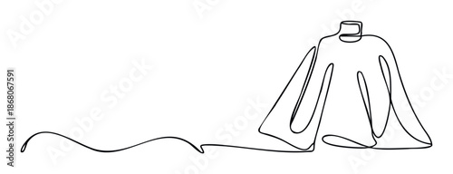 A single continuous line drawing gracefully depicts a flowing cape or cloak, perfect for minimalist apparel concepts, textile presentations, and elegant graphic applications.