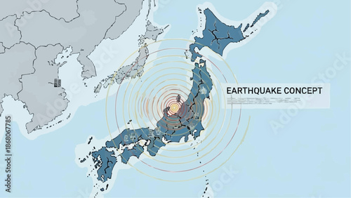 Japan Earthquake Disaster Concept on Japan Map Vector Illustration