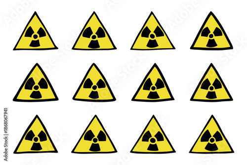 Set of hand drawn radiation sign Nuclear radiation hazard symbol Radioactive danger warning doodle Radioactive waste Single element for print, web, design, decor
