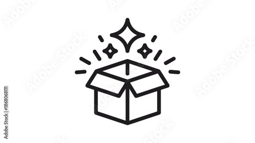 Open Gift Box with Sparkles Icon Surprise Unboxing Concept
