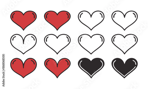 Minimal heart icon set with outline and filled styles vector illustration, easily editable. 