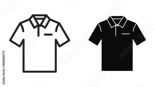 Minimalist Polo Shirt Icons Set Black and White Short Sleeve T Shirt Clothing Symbols
