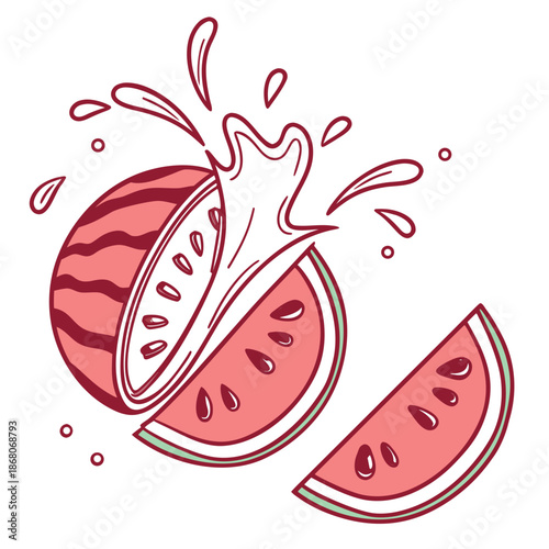 Fresh Watermelon Slices and Juice Splashing in a Refreshing Scene