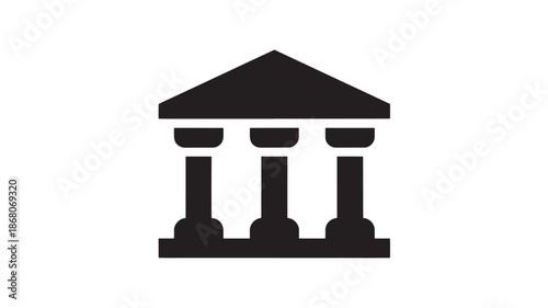 Bank Building Icon in Simple Flat Design with Black Color on White Background for Financial Institutions