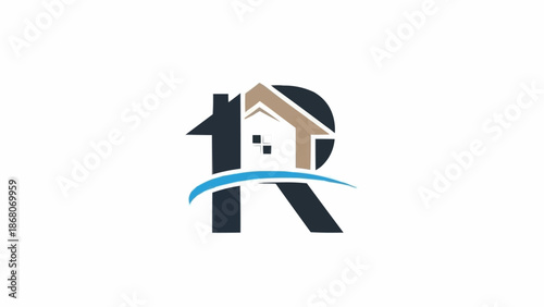 Letter R logo with house and wave elements.