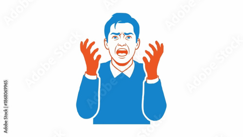 Man Expressing Frustration and Anger with Raised Hands.