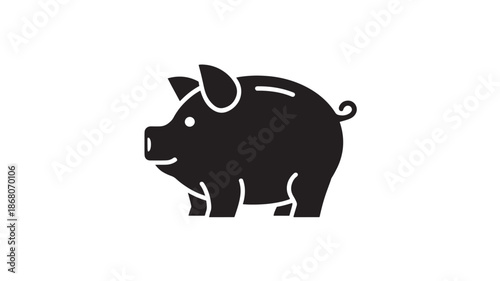 Pig Icon in Simple Flat Design with Black Color on White Background for Finance and Savings