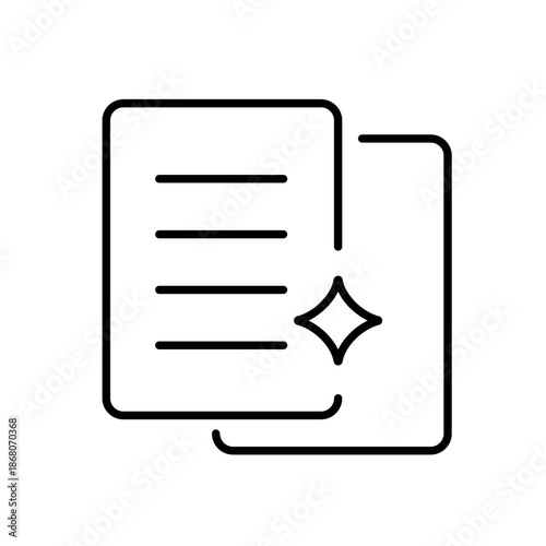 A vector icon showing two document pages with a mark, representing version comparison or diff, created in line style with editable stroke