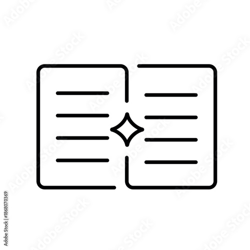 A vector icon of an open book representing a prompt library or collection of templates, created in line style with editable stroke