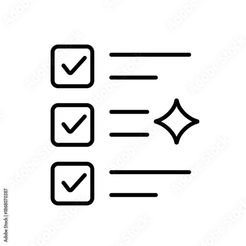 A vector icon of a checklist with text lines, representing automated task management or task autopilot, created in line style with editable stroke