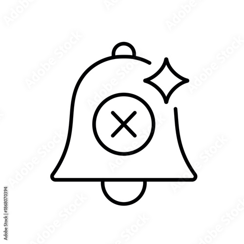 A vector icon of a notification bell with a cancel mark, representing focus or do not disturb mode, created in line style with editable stroke