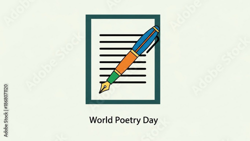 Vibrant illustration of pen on lined paper for world poetry day celebration with writing and graphic and art and creative and inspiration and literature