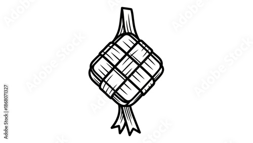 Ketupat Icon, Traditional Malay Food, Hand Drawn Vector Illustration