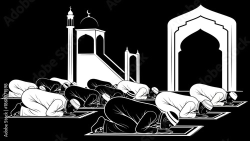 Muslims Praying at Mosque - Islamic Worship and Spirituality