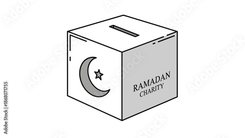 Ramadan Charity Box with Crescent Moon and Star Symbol, Islamic Giving