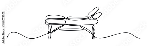 Continuous line drawing of a person relaxing on a modern lounge chair, perfect for minimalist wellness and spa branding, lifestyle publications, and contemporary home decor
