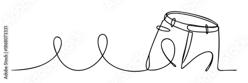 Modern one line drawing showing casual trousers and elegant curved strokes creating a sense of movement, perfect for apparel cleaning advertisements or sustainable clothing awareness