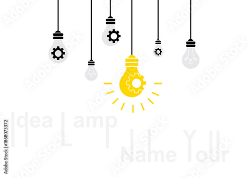 Hanging light bulbs with glowing one Vector illustration for your design. Trendy flat vector light bulbs icons with concept of idea