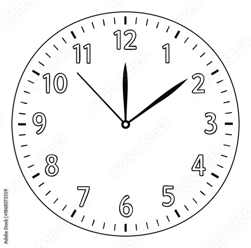 Simple analog clock face clearly displaying two oclock, useful for educational materials, time management presentations, or visual representation of schedules and deadlines.