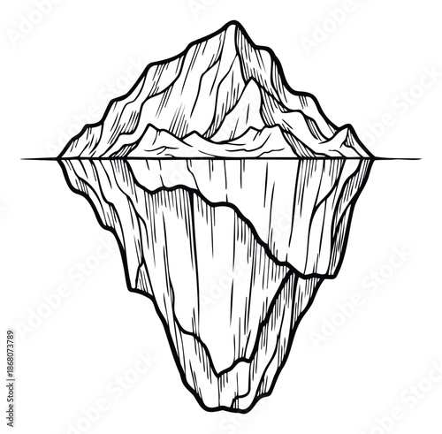 Iconic iceberg diagram visually representing the vast unseen depths beneath the surface, perfect for illustrating concealed challenges or crucial concepts in educational and corporate